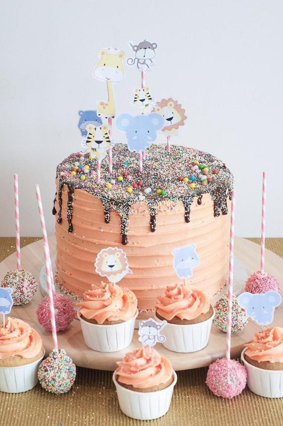 Foto em destaque de Bolo cor Salmão & Aminais! + Cupcakes + Popcakes!